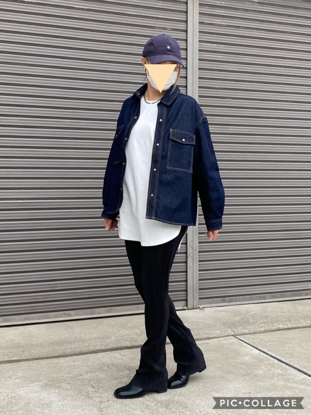 「SLY、moussy、ごきげんウィーク、NEW ERA、シンプル、サテンプリーツパンツ、プリーツパンツ、デニムジャケット、ママコーデ」｜「NEW ERAのニューエラ キャップ 9TWENTY MICRO LOGO MLB ニューヨークヤンキース ウォッシュ加工 NEW ERA（キャップ、ブルー系）」を使った、®︎into!!さん（レディース・162cm）の春コーディネートの1枚目の写真