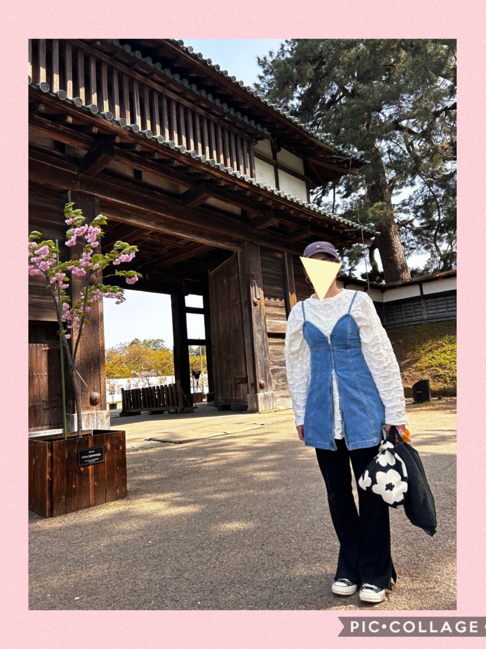 「花見、ビスチェ、y/m、春コーデ」｜「AZUL by moussyのアイテム（パンツ、ブラック系）」を使った、®︎into!!さん（レディース・162cm）の春コーディネートの1枚目の写真