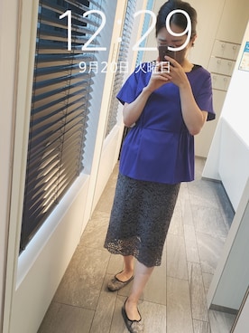 「ぺプラムトップス」｜「アイテム（バレエシューズ）」を使った、mokoさん（レディース・157cm）の秋コーディネート