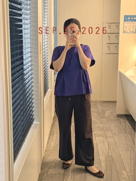 「UNITED ARROWS（ユナイテッドアローズ）のUBCB P/R ツイル ダブルギャザー プルオーバー ◆（シャツ/ブラウス、パープル系）」を使った、mokoさん（レディース・157cm）の秋コーディネート