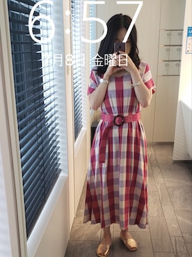 「ピンクギンガムチェック」｜mokoさん（レディース・157cm）の夏コーディネート