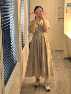 「green label relaxing（グリーンレーベルリラクシング）のオープンカラー ワンピース（ワンピース、ベージュ系）」を使った、mokoさん（レディース・157cm）の夏コーディネート