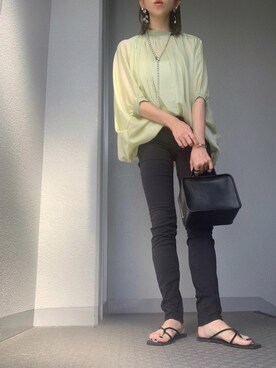 「Birthday room（バースデイルーム）のギャザーシアードルマントップス（シャツ/ブラウス）」を使った、cheryさん（レディース・156cm）の夏コーディネート