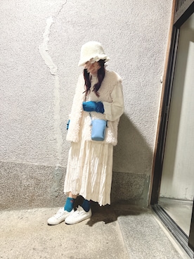 「blue」｜「アイテム（帽子）」を使った、もぴこさん（レディース・160cm）の冬コーディネート