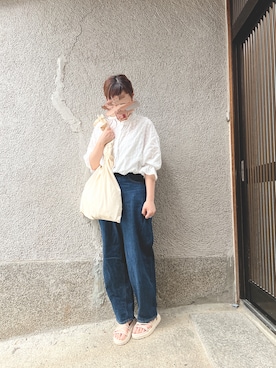 「classicalelf（クラシカルエルフ）の大人が着るのはこれ。2way花柄刺繍ブラウス。（シャツ/ブラウス）」を使った、もぴこさん（レディース・160cm）の夏コーディネート