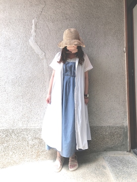「キャミワンピ」｜「アイテム（シャツワンピース）」を使った、もぴこさん（レディース・160cm）の夏コーディネート