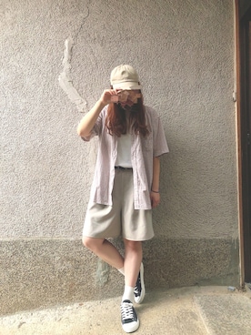 「QUEENHEAD（クイーンヘッド）のアイテム（キャップ）」を使った、もぴこさん（レディース・160cm）の秋コーディネート