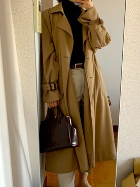「ブラウンコーデ」｜「アイテム（トレンチコート）」を使った、aemiさん（レディース・158cm）の春コーディネート