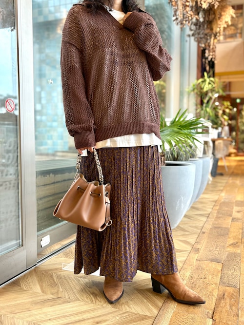 ポロ衿メッシュ編みプルオーバー