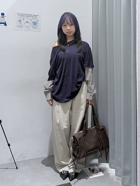「LIEU HOMME（リュウオム）のLIEU HOMME／イージーワイドパンツ（その他パンツ、ベージュ系）」を使った、wanaさんの秋コーディネート