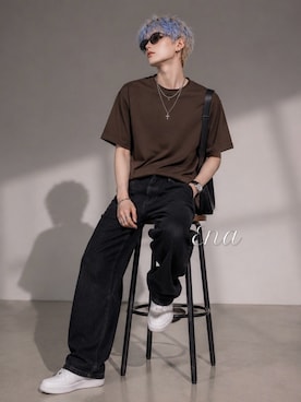 「no brand（ノーブランド）のアイテム（トップス、ブラウン系）」を使った、Enaさん（レディース・170cm）の夏コーディネート