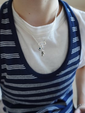 「TEN.（テン）のSILVER925 18KGP ポルタネックレス SV 40cm（ネックレス、シルバー系）」を使った、Chihiroさん（レディース・161cm）の夏コーディネート