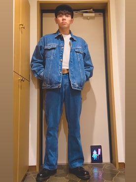 「アイテム（デニムジャケット）」を使った、dechidaichiさん（メンズ・175cm）の冬コーディネート