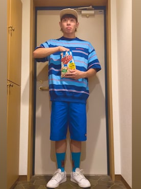 「Snap club（スナップクラブ）のアイテム（Knitwear、ブルー系）」を使った、dechidaichiさん（メンズ・175cm）の春コーディネート