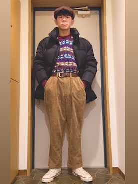 「アイテム（キャスケット）」を使った、dechidaichiさん（メンズ・175cm）の冬コーディネート