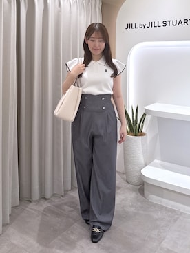 「JILL by JILL STUART（ジルバイジルスチュアート）のビスチェディティールワイドパンツ（その他パンツ、グレー系）」を使った、kaedejillbyさん（レディース・150cm）の夏コーディネート