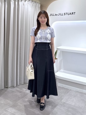 「JILL by JILL STUART（ジルバイジルスチュアート）のアーガイル半袖ニット（ニット/セーター、ブルー系）」を使った、kaedejillbyさん（レディース・150cm）の夏コーディネート