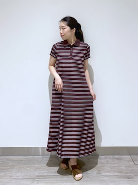 「NATURAL BEAUTY BASIC（ナチュラルビューティーベーシック）のポロカットワンピース（ワンピース、ブラウン系）」を使った、YUさん（レディース・150cm）の夏コーディネート
