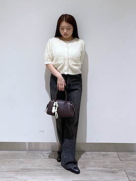 「NATURAL BEAUTY BASIC（ナチュラルビューティーベーシック）の＜CanCam10月号掲載＞ビット付きシャギーアンサンブル（ニット/セーター、ホワイト系）」を使った、YUさん（レディース・150cm）の秋コーディネート