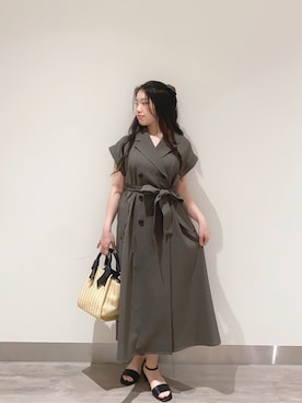「NATURAL BEAUTY BASIC（ナチュラルビューティーベーシック）のベルテッドトレンチワンピース（ワンピース、ブラウン系）」を使った、YUさん（レディース・150cm）の夏コーディネート