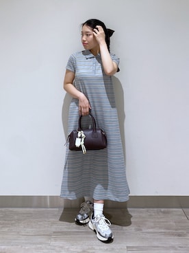 「NATURAL BEAUTY BASIC（ナチュラルビューティーベーシック）のポロカットワンピース（ワンピース、ブルー系）」を使った、YUさん（レディース・150cm）の夏コーディネート