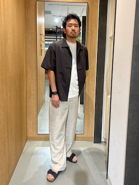 「URBAN RESEARCH DOORS（アーバンリサーチドアーズ）の『速乾/イージーケア/UVカット』『URTECH』Aircare ロングスリーブシャツ（シャツ/ブラウス、ブルー系）」を使った、nonayuuさん（メンズ・173cm）の夏コーディネート