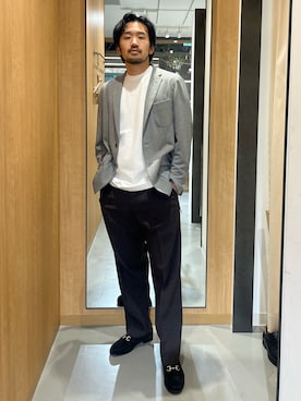 「URBAN RESEARCH DOORS（アーバンリサーチドアーズ）のLIFE STYLE TAILOR　メランジニットイージージャケット（テーラードジャケット、グレー系）」を使った、nonayuuさん（メンズ・173cm）の春コーディネート