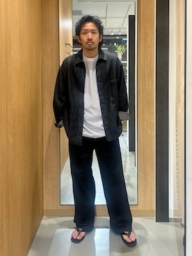 「URBAN RESEARCH DOORS（アーバンリサーチドアーズ）のデニムシャツカバーオール（デニムジャケット、ブラック系）」を使った、nonayuuさん（メンズ・173cm）の夏コーディネート