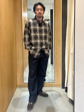 「URBAN RESEARCH DOORS（アーバンリサーチドアーズ）のT/R Hombre Plaid Shirts（シャツ/ブラウス、ブラウン系）」を使った、nonayuuさん（メンズ・173cm）の秋コーディネート