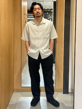 「URBAN RESEARCH DOORS（アーバンリサーチドアーズ）のクイックドライ オープンカラーショートスリーブシャツ（シャツ/ブラウス、ホワイト系）」を使った、nonayuuさん（メンズ・173cm）の春コーディネート