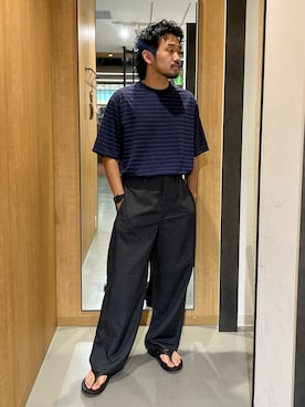 「URBAN RESEARCH DOORS（アーバンリサーチドアーズ）のL.L.Bean JAPAN EDITION　CLINTON STRIPED T-SHIRTS（Tシャツ/カットソー、ブルー系）」を使った、nonayuuさん（メンズ・173cm）の夏コーディネート