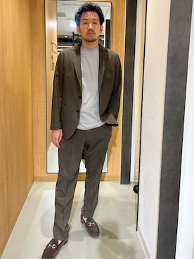 「URBAN RESEARCH DOORS（アーバンリサーチドアーズ）のLIFE STYLE TAILOR　リネンライク千鳥柄コンフォータブルジャケット（テーラードジャケット、ブラウン系）」を使った、nonayuuさん（メンズ・173cm）の夏コーディネート