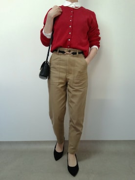 「agnes b.（アニエスベー）のレザーショルダーバッグ  "The b."  IS12F-11（ショルダーバッグ、ブラック系）」を使った、nanaのフレンチ服さん（レディース・155cm）の春コーディネート