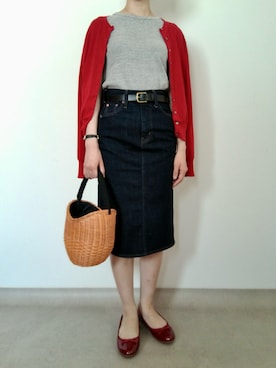 「To b. by agnes b.（トゥービーバイアニエスベー）のTo b. by agnes b. x RED CARD TOKYO デニムミディスカート（スカート、ブルー系）」を使った、nanaのフレンチ服さん（レディース・155cm）の夏コーディネート