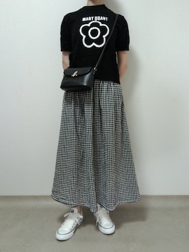 「agnes b.（アニエスベー）のレザーショルダーバッグ  "The b."  IS12F-11（ショルダーバッグ、ブラック系）」を使った、nanaのフレンチ服さん（レディース・155cm）の夏コーディネート