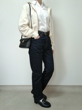 「THE SHINZONE（ザ　シンゾーン）のTHE SHINZONE | NEW GENERAL JEANS WOMEN（デニムパンツ、ブルー系）」を使った、nanaのフレンチ服さん（レディース・155cm）の春コーディネート