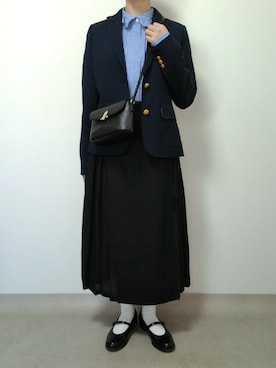 「agnes b.（アニエスベー）のレザーショルダーバッグ  "The b."  IS12F-11（ショルダーバッグ、ブラック系）」を使った、nanaのフレンチ服さん（レディース・155cm）の春コーディネート