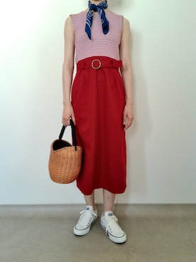「CONVERSE ALL STAR（コンバースオールスター）のALL STAR OX / オールスター　ＯＸ（スニーカー、ホワイト系）」を使った、nanaのフレンチ服さん（レディース・155cm）の夏コーディネート