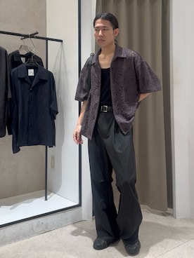 「Lui's（ルイス）のフラワーレースボリュームs/sシャツ（シャツ/ブラウス、グレー系）」を使った、Tanaka Hirokiさん（メンズ・172cm）の夏コーディネート