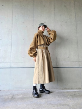 「袖ボリューム」｜「アイテム（ステンカラーコート）」を使った、ARINA / 杉本侑菜さん（レディース・163cm）の秋コーディネート