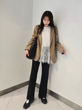 「BONLECILL（ボンルシール）のレースドッキングTEE（Tシャツ/カットソー、ホワイト系）」を使った、ARINA / 杉本侑菜さん（レディース・163cm）の春コーディネート
