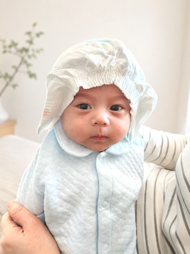「UNIQLO（ユニクロ）のアイテム（ロンパース、ブルー系）」を使った、Beko ちゃんさん（キッズ・70cm）の夏コーディネート