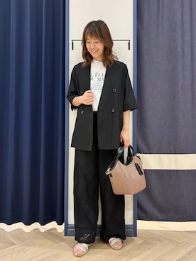 「grove（グローブ）の【貴島明日香さん着用・洗濯機OK/ひんやり】軽く羽織れるハーフスリーブジャケット（テーラードジャケット、ブラック系）」を使った、Orikaさん（レディース・154cm）の春コーディネート