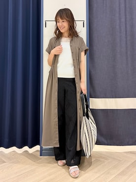 「grove（グローブ）の【洗える/体型カバー】ウエストドロストワンピース（ワンピース、ブラウン系）」を使った、Orikaさん（レディース・154cm）の夏コーディネート
