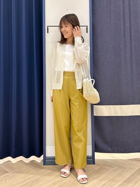 「grove（グローブ）の【貴島明日香さん着用】ラメメッシュキーネックカーディガン（カーディガン/ボレロ、ホワイト系）」を使った、Orikaさん（レディース・154cm）の春コーディネート