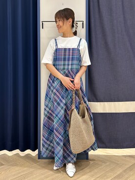 「grove（グローブ）の【UVカット/接触冷感】プリントアソート5分袖Tシャツ（Tシャツ/カットソー、ホワイト系）」を使った、Orikaさん（レディース・154cm）の春コーディネート