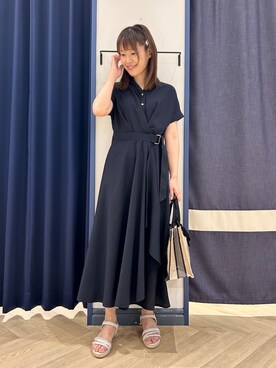「grove（グローブ）の【貴島明日香さん着用】軽やか夏素材の、カシュクール風サッカーワンピース【洗える】（ワンピース、ブルー系）」を使った、Orikaさん（レディース・154cm）の春コーディネート