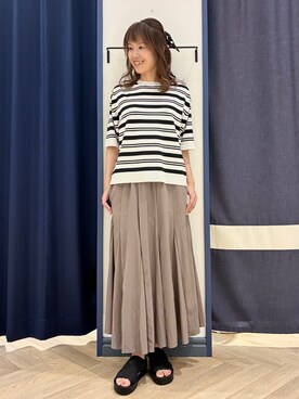 「grove（グローブ）の【ひんやり・UVカット・洗濯機◎】Tシャツ感覚で着られるコットン混ニット（ニット/セーター、ホワイト系）」を使った、Orikaさん（レディース・154cm）の夏コーディネート