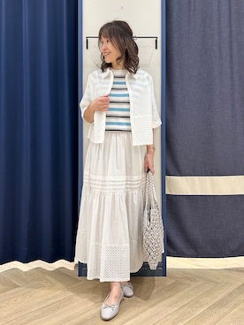 「grove（グローブ）のレースドッキング ロールアップシャツ（シャツ/ブラウス、ホワイト系）」を使った、Orikaさん（レディース・154cm）の春コーディネート
