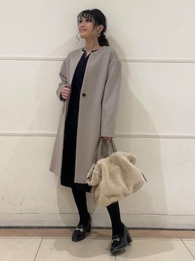 「アイテム（ノーカラーコート、ベージュ系）」を使った、watanabeさん（レディース・153cm）の冬コーディネート